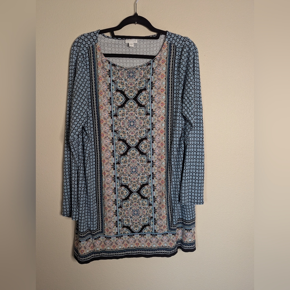 J. Jill Black and Blue Patterned Tunic Size L